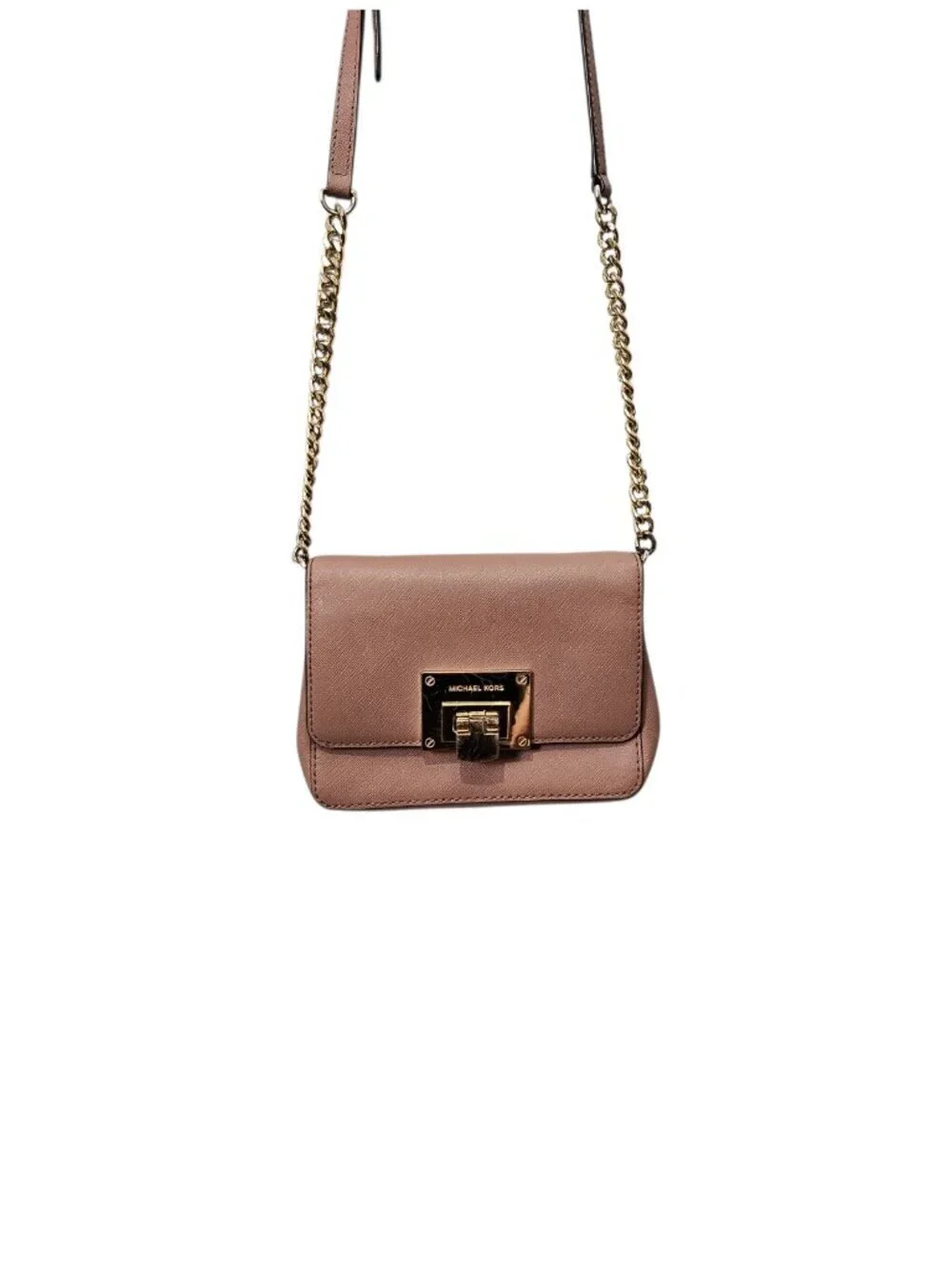 Michael Kors Tina Leather Mini Small Crossbody Clutch Bag COA Chain Dusty Rose